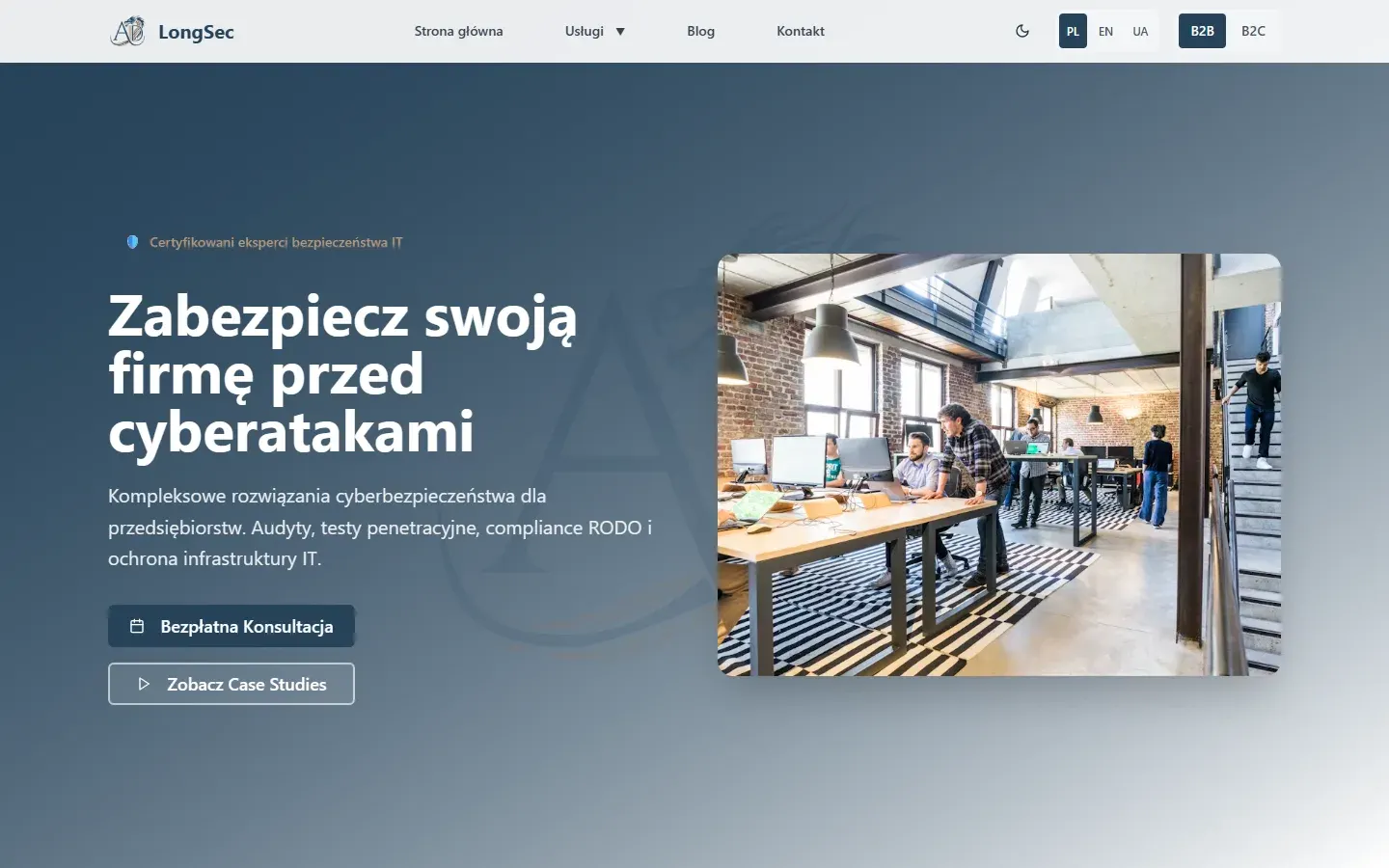 Zrzut ekranu strony LongSec - usługi IT i cyberbezpieczeństwo - widok desktop