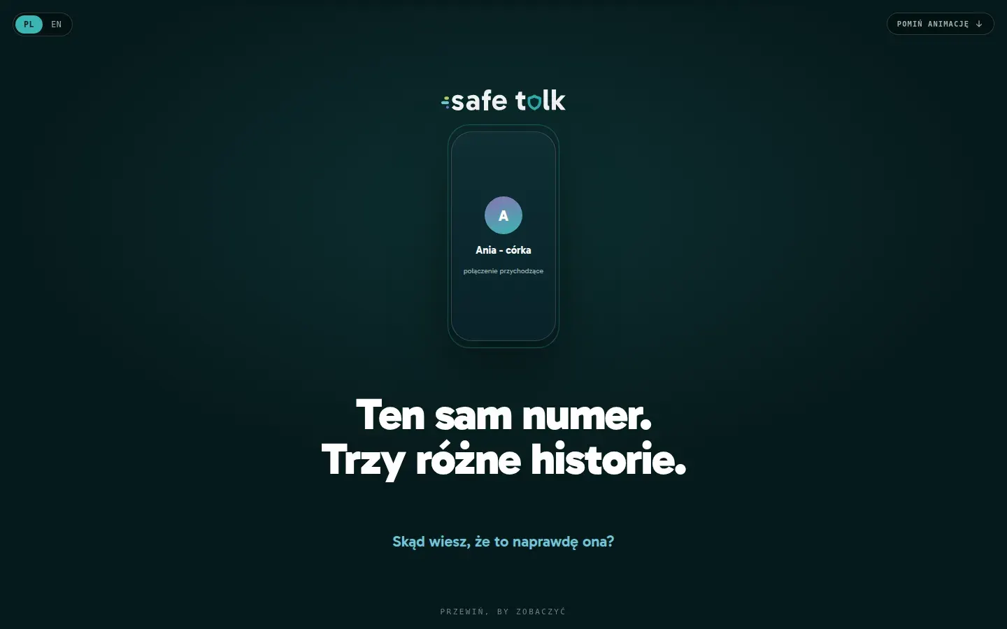 Zrzut ekranu strony SafeTalk - strona firmowa - widok desktop
