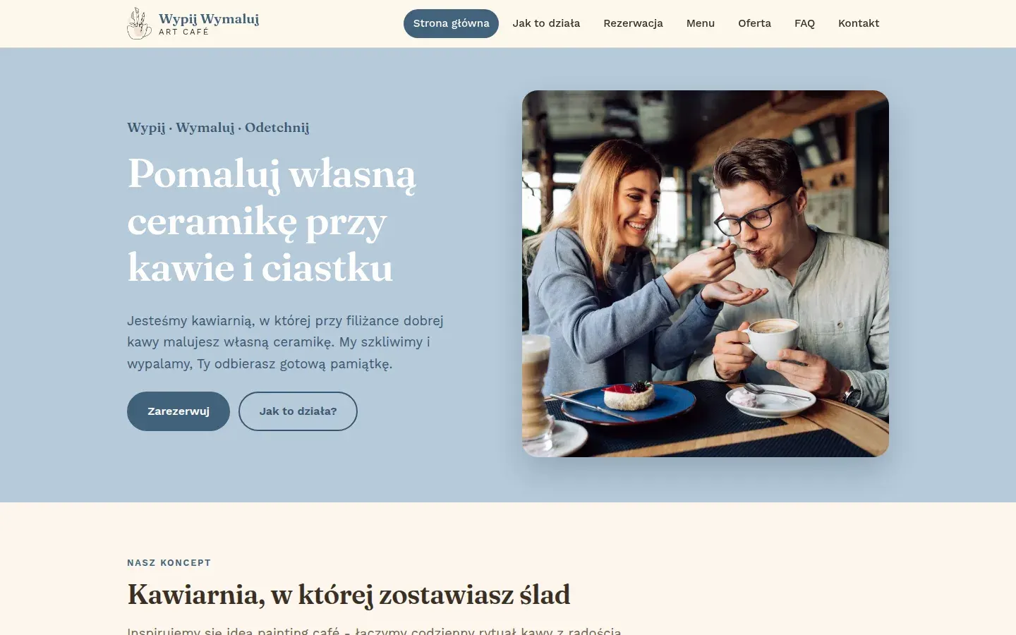 Zrzut ekranu strony Art Café „Wypij Wymaluj” - widok desktop