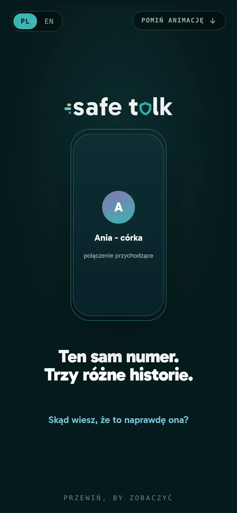 Zrzut ekranu strony SafeTalk - strona firmowa - widok mobilny