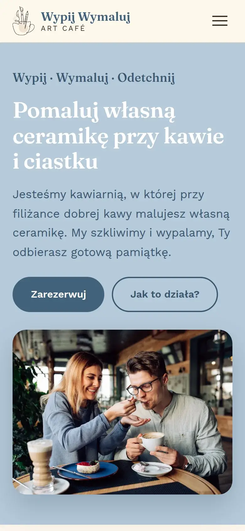 Zrzut ekranu strony Art Café „Wypij Wymaluj” - widok mobilny